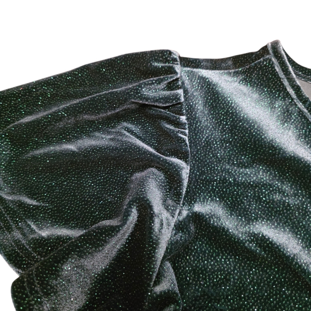Badgley Mischka Elegant Sparkling Emeral Green Velvet Wrap Dress Size PM - Picture 9 of 16